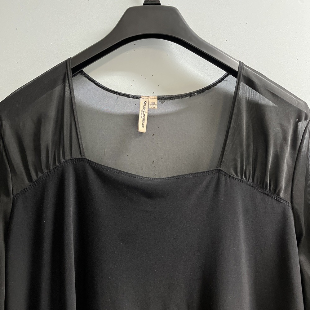 Susan Lawrence Top Womens 3X Black Jersey Knit Sheer Sleeves Neck Witchy Whimsy - Picture 4 of 12